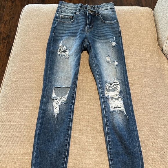 BKE Women's Distressed Skinny Jeans - Dark Blue - Picture 1 of 4